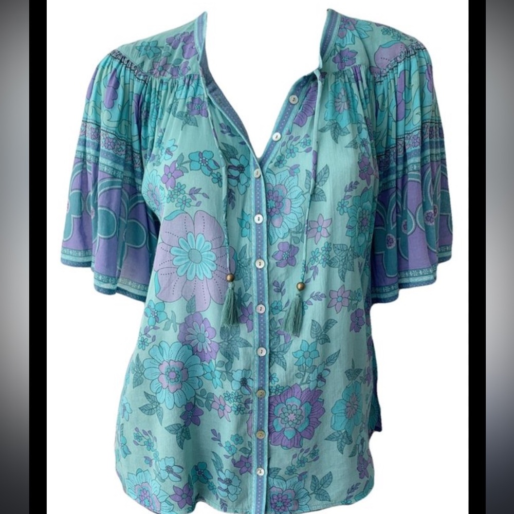 Spell and Gypsy Floral Teal and Purple Women's Top